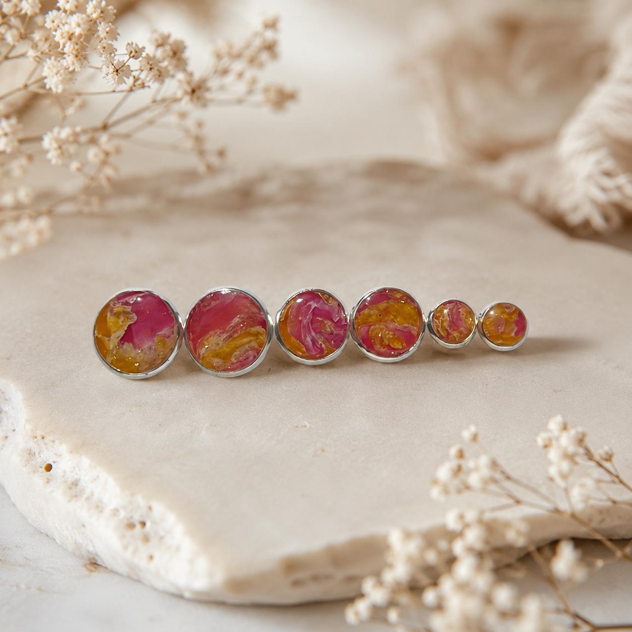 Handgemachte Ohrstecker Orange Gold | Polymer Clay Stecker Blattgold | Sommerlicher Statement Schmuck | Geschenk für Frauen | Sunset Glow