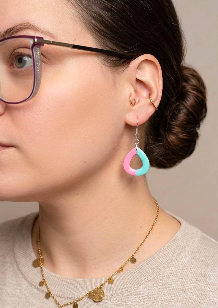 Handgemachte Hängeohrringe Rosa Türkis | Polymer Clay Ohrringe Pastell | Eleganter Statement Schmuck Damen | Geschenk Frau | Candy Luxe