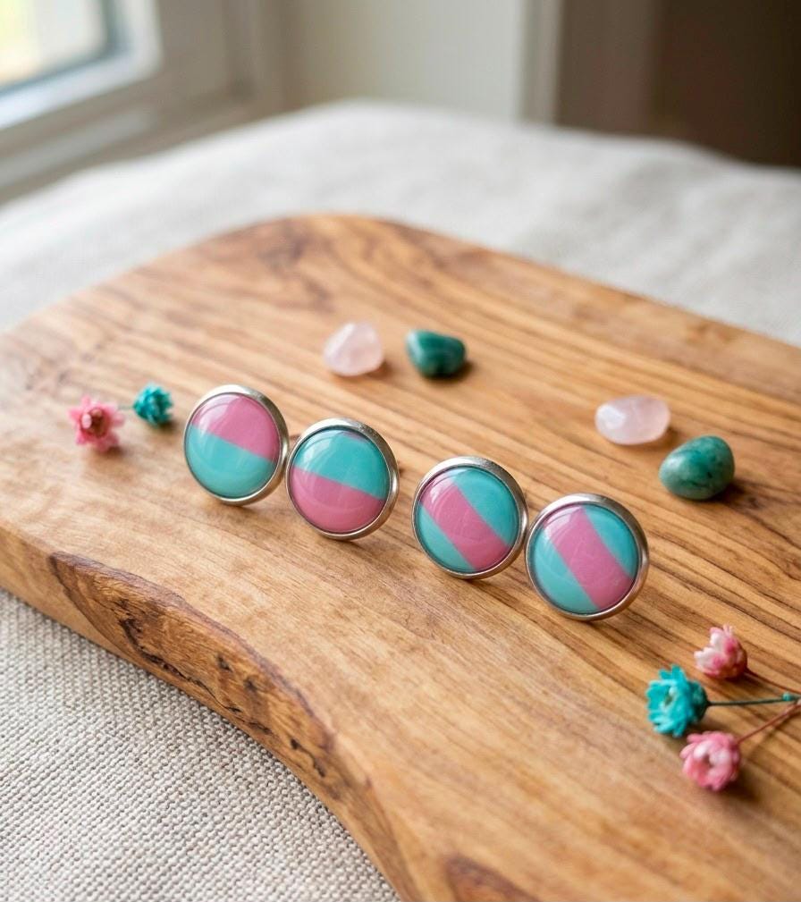Handgemachte Ohrstecker Rosa Türkis | Polymer Clay Stecker | Verspielter Statement Schmuck | Geschenk Mädchen Frau | Candy Charm