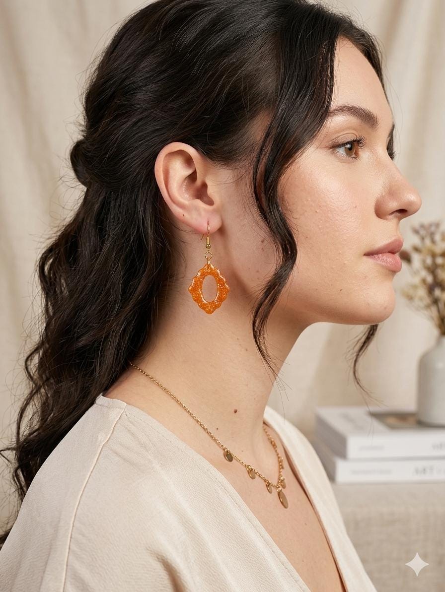 Handgemachte Ohrringe Gold Orange | Polymer Clay Hängeohrringe | Herbst Statement Schmuck | Geschenk Frau | Golden Dust