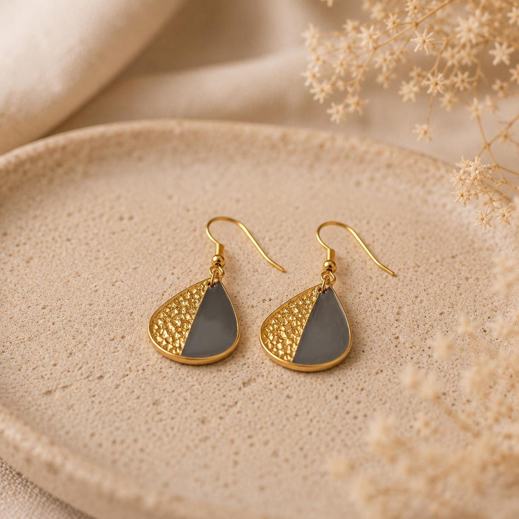 Handgemachte Ohrringe Schwarz Gold | Polymer Clay Statement Hängeohrringe | Eleganter Damenschmuck | Geschenk für Sie | Midnight Gold