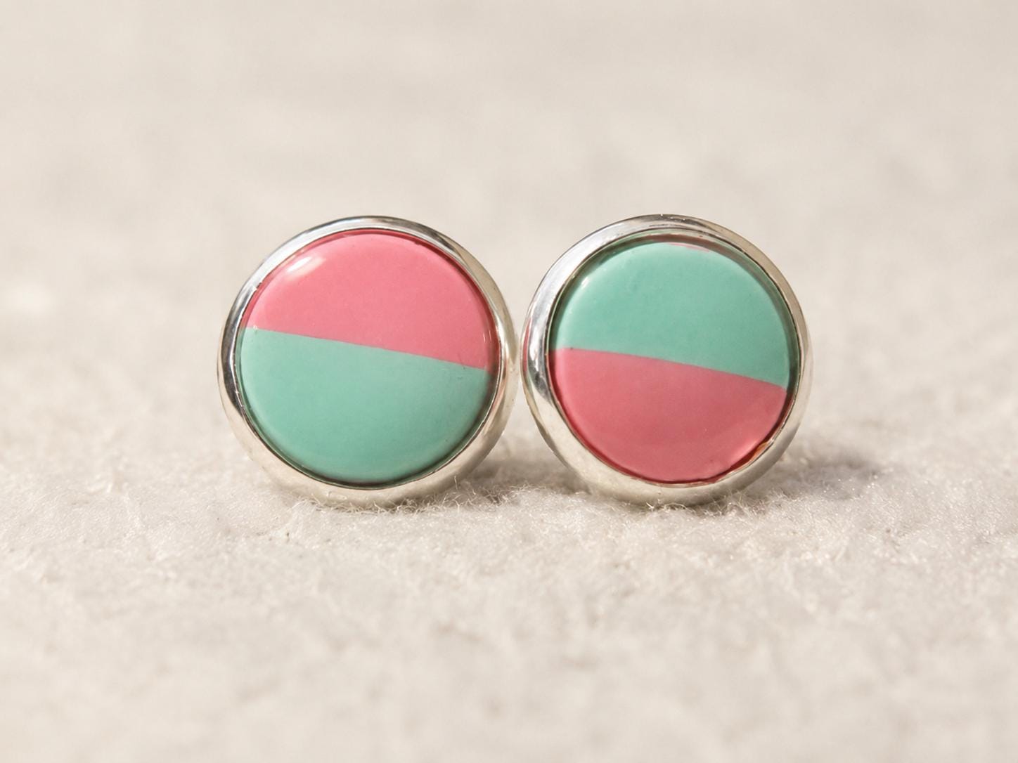 Handgemachte Ohrstecker Rosa Türkis | Polymer Clay Stecker | Verspielter Statement Schmuck | Geschenk Mädchen Frau | Candy Charm