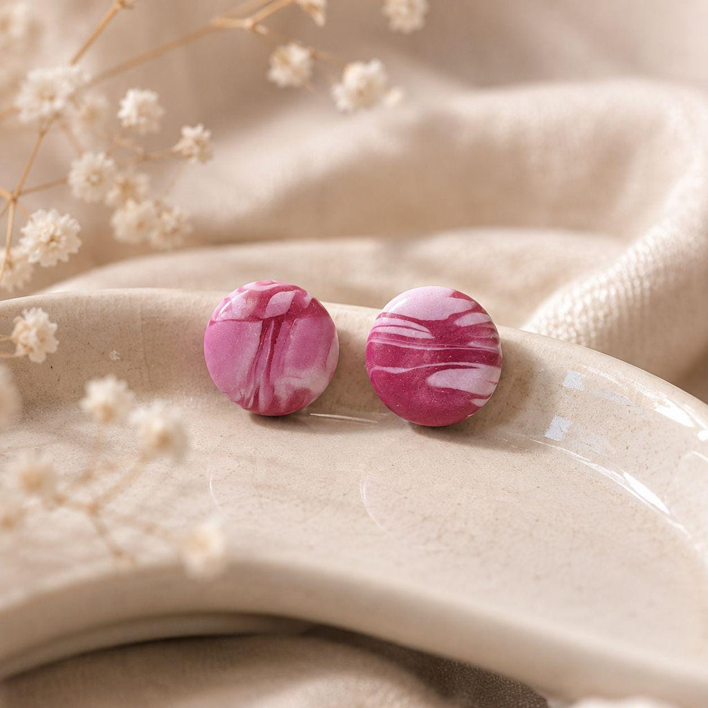 Polymer Clay Ohrstecker Rosa Marmor | Handgemachte Ohrringe | Statement Schmuck | Stud | Boho Geschenk für Frauen | Rose Marble