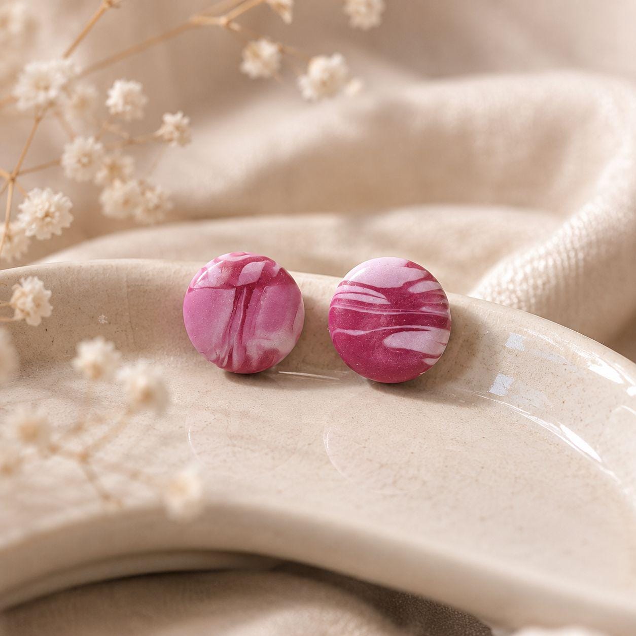 Polymer Clay Ohrstecker Rosa Marmor | Handgemachte Ohrringe | Statement Schmuck | Stud | Boho Geschenk für Frauen | Rose Marble