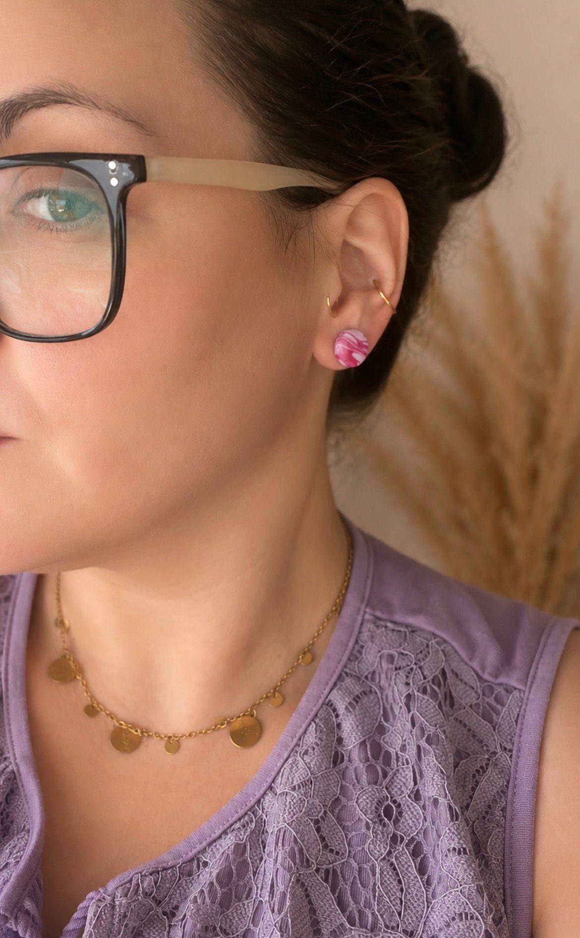 Polymer Clay Ohrstecker Rosa Marmor | Handgemachte Ohrringe | Statement Schmuck | Stud | Boho Geschenk für Frauen | Rose Marble