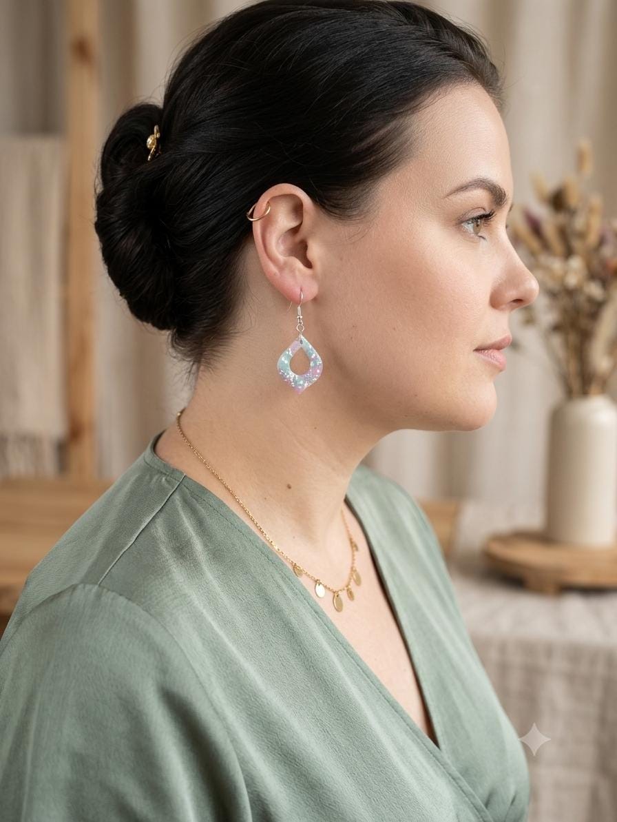 Handgemachte Ohrringe Pastell Silber | Polymer Clay Hängeohrringe | Zarter Statement Schmuck Damen | Geschenk für Frauen | Pearl Lagoon