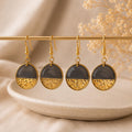 Polymer Clay Hängeohrringe Schwarz Gold | Handgemachte Statement Ohrringe | Eleganter Schmuck Damen | Geschenk Frau | Midnight Eclipse