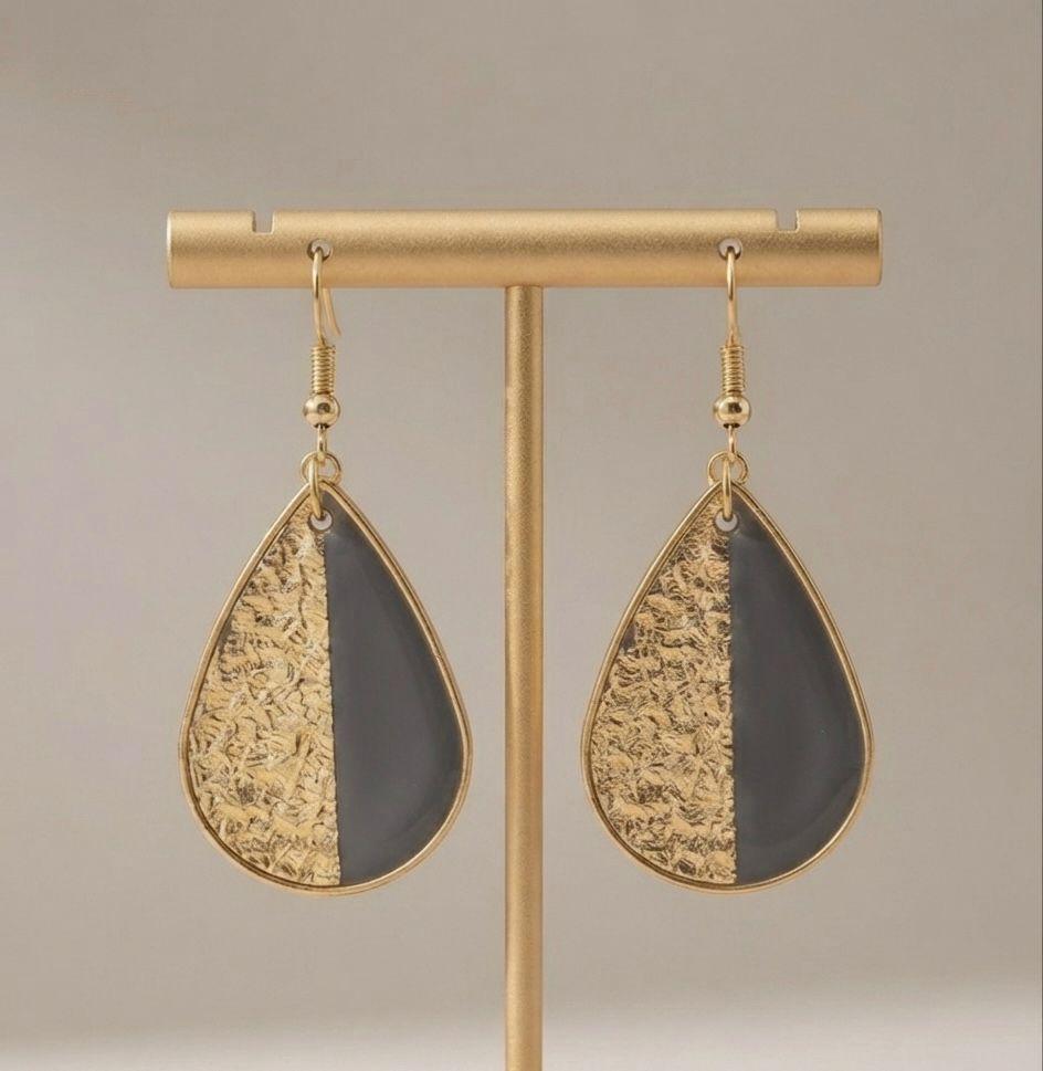 Handgemachte Ohrringe Schwarz Gold | Polymer Clay Statement Hängeohrringe | Eleganter Damenschmuck | Geschenk für Sie | Midnight Gold
