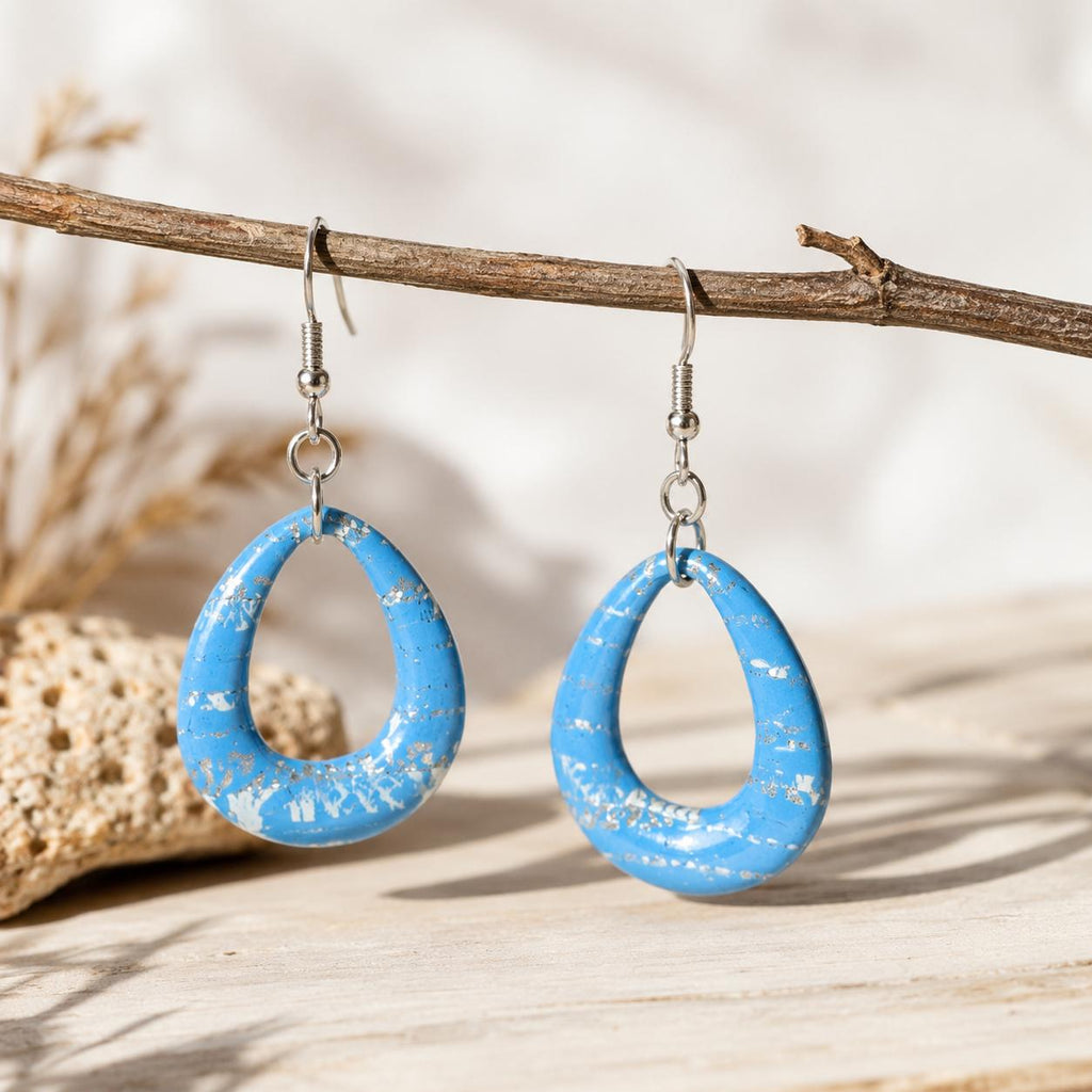 Polymer Clay Ohrringe Blau | Handgemachte Ohrhänger | Statement Schmuck | Eisblau Schimmer | Boho Geschenk für Frauen | Arctic Sky