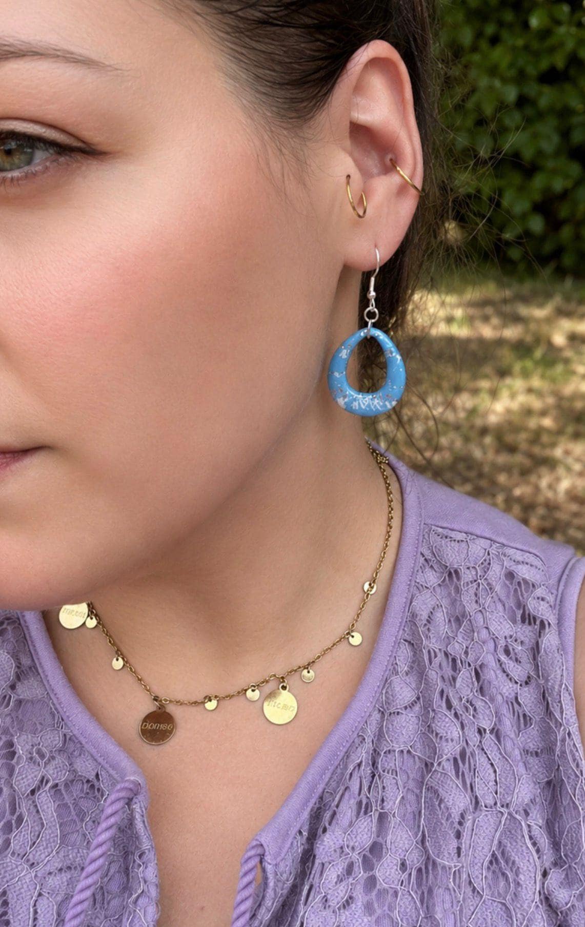 Polymer Clay Ohrringe Blau | Handgemachte Ohrhänger | Statement Schmuck | Eisblau Schimmer | Boho Geschenk für Frauen | Arctic Sky
