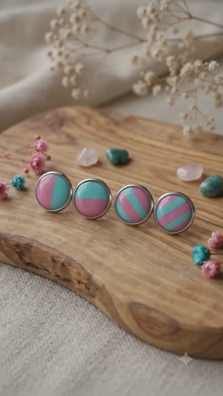 Handgemachte Ohrstecker Rosa Türkis | Polymer Clay Stecker | Verspielter Statement Schmuck | Geschenk Mädchen Frau | Candy Charm