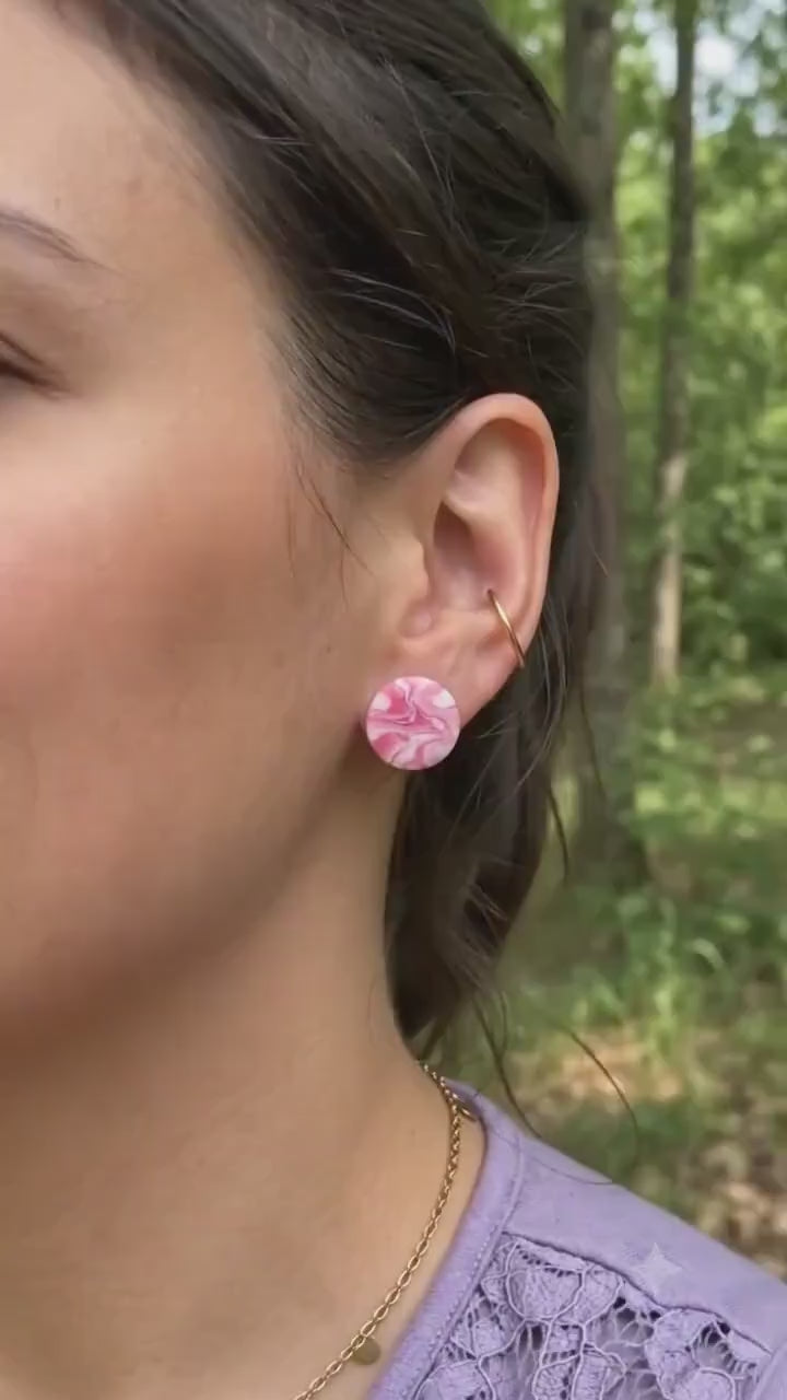 Polymer Clay Ohrstecker Rosa Marmor | Handgemachte Ohrringe | Statement Schmuck | Stud | Boho Geschenk für Frauen | Rose Marble