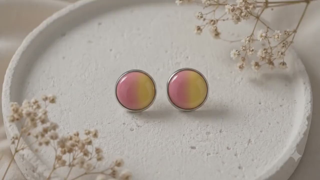 Handgemachte Ohrstecker Rosa Gelb | Polymer Clay Stecker | Sommerlicher Damenschmuck | Verspieltes Geschenk für Frauen | Pink Lemonade