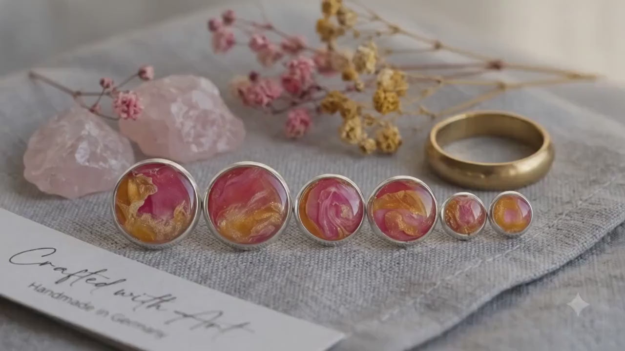 Handgemachte Ohrstecker Orange Gold | Polymer Clay Stecker Blattgold | Sommerlicher Statement Schmuck | Geschenk für Frauen | Sunset Glow