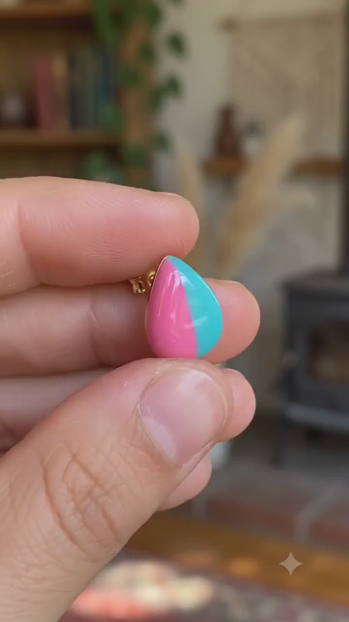 Handgemachte Ohrstecker Rosa Türkis | Polymer Clay Ohrringe | Statement Schmuck | Candy Prism | Geschenk Damen